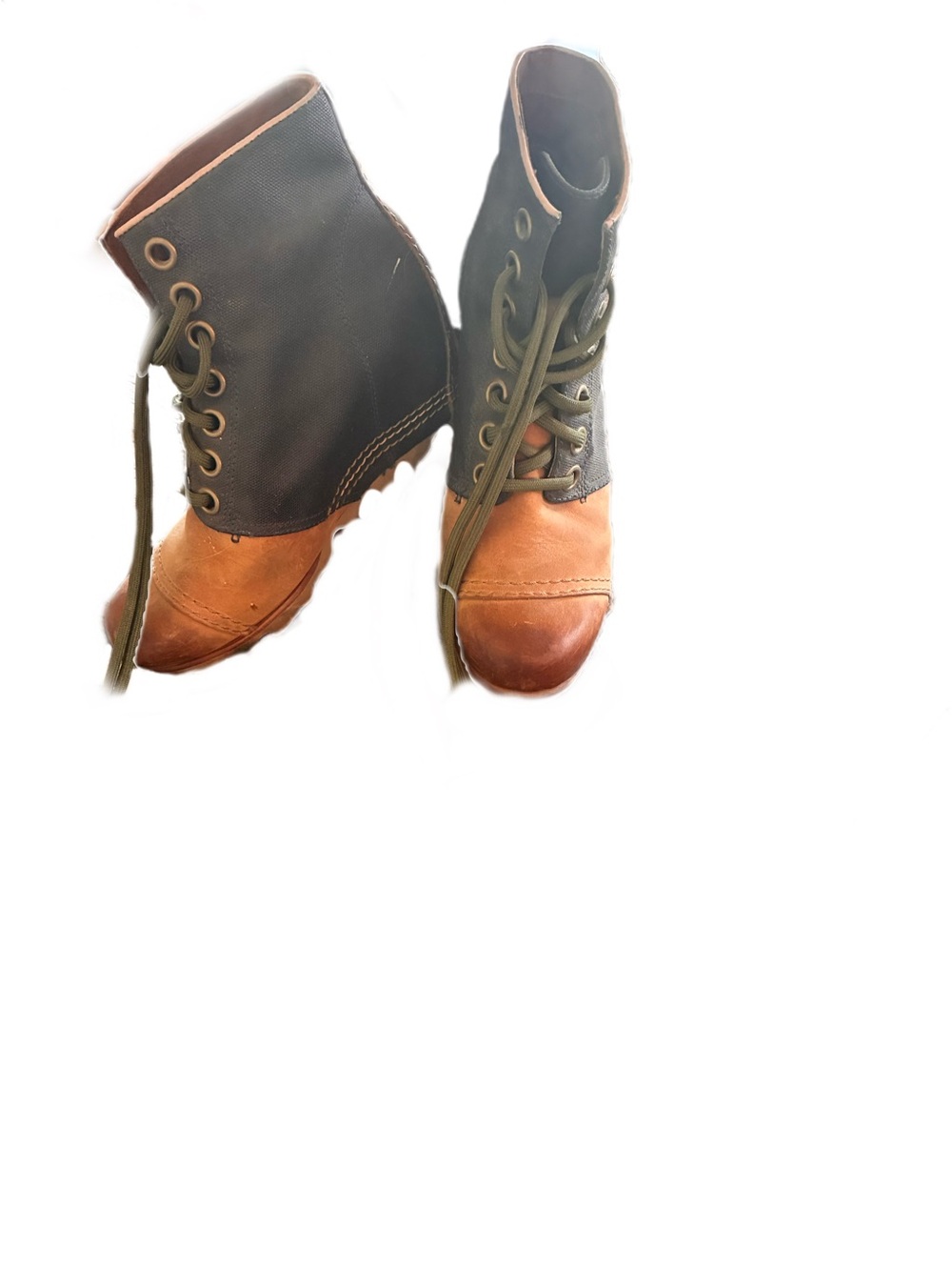 Sorel Two-Tone Lace-Up Boots in Olive and Tan